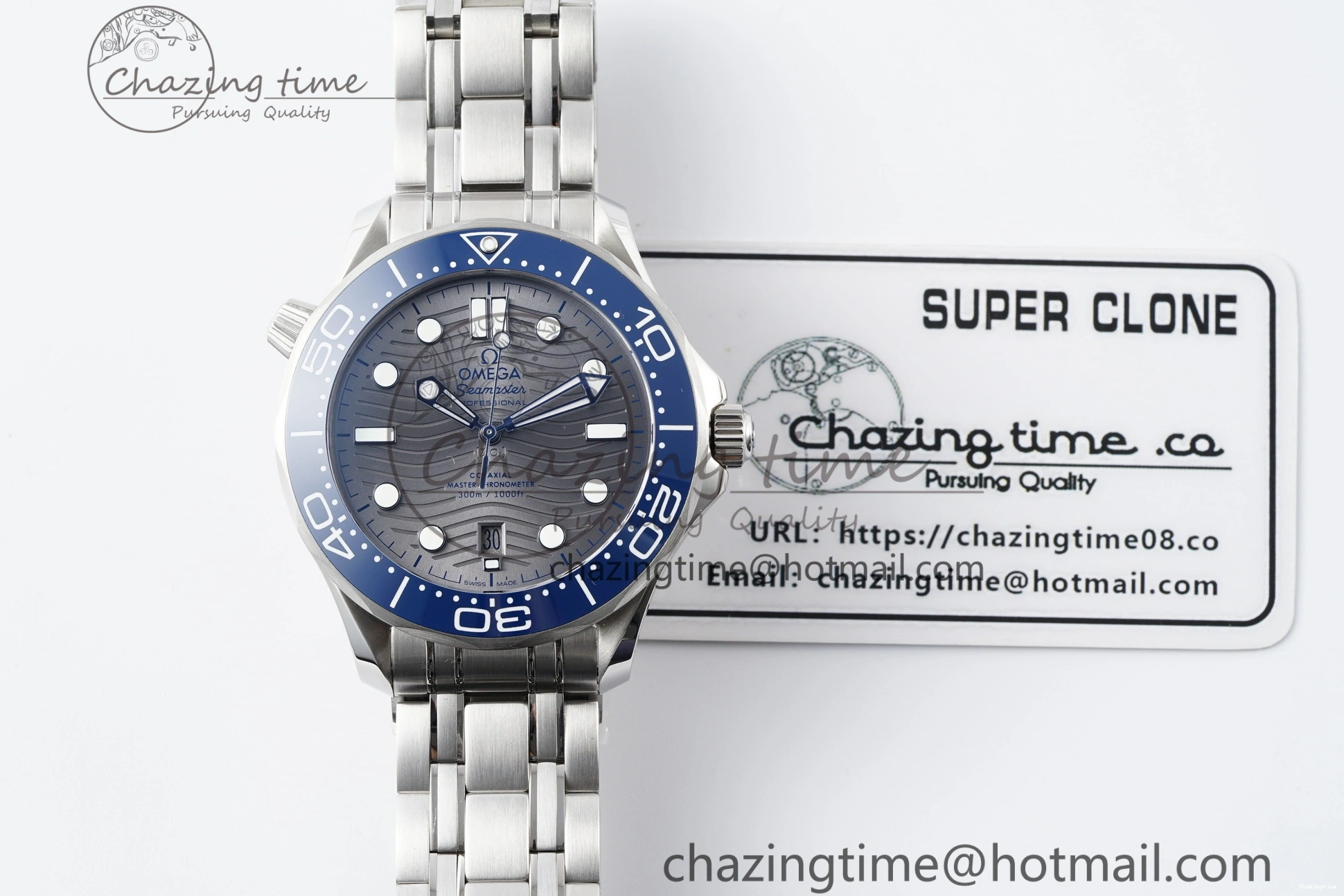 0310 Affordable Seamaster Diver 300M ZF 1:1 Best Edition Blue Ceramic Gray Dial on SS Bracelet A 7734